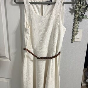 Express Cream Textured Mini Dress with Tan Belt